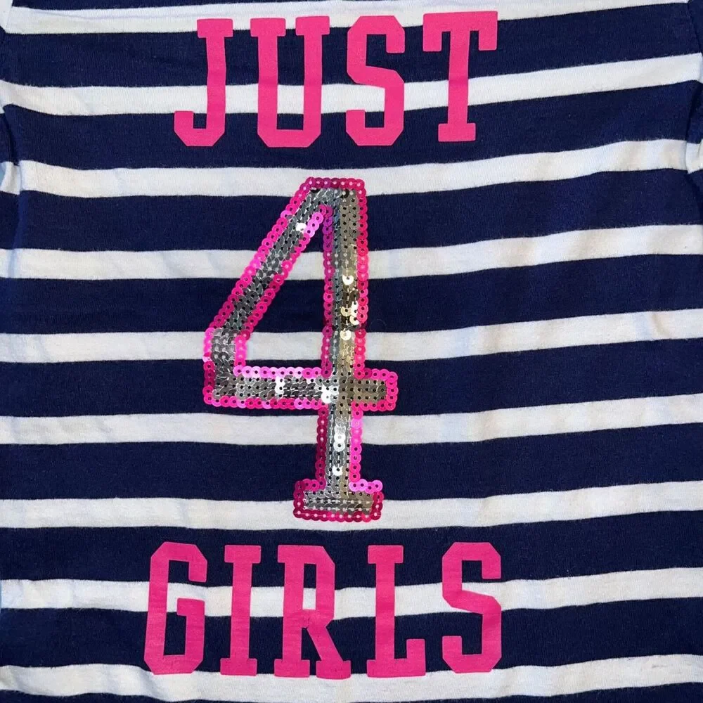Justice Girls T Shirt Long Sleeve Stripes Pink Sequin No 4 Crew Neck Medium 12